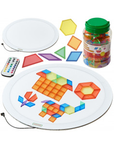 MASTERKIDZ Apvalus LED šviesos skydelis įvairiaspalvis + Montessori mozaikos kaladėlės 140 vnt.