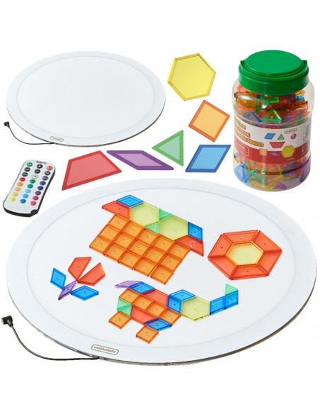 MASTERKIDZ Apvalus LED šviesos skydelis įvairiaspalvis + Montessori mozaikos kaladėlės 140 vnt.