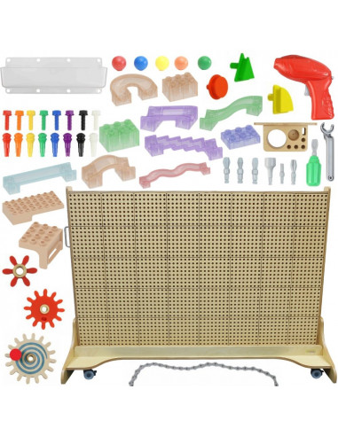 MASTERKIDZ Freestanding STEM Wall + Accessories: Dowels, Trays, Blocks, Tools