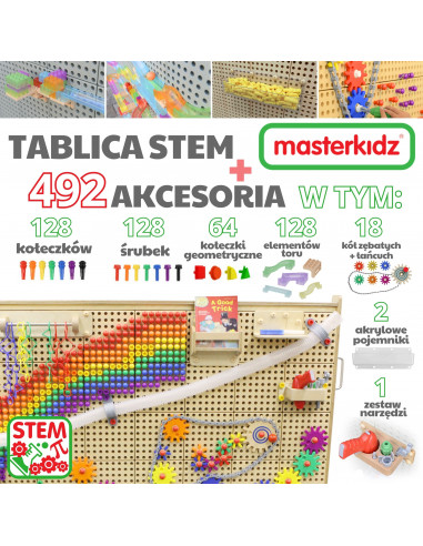 MASTERKIDZ Freestanding STEM Wall + Accessories: Dowels, Trays, Blocks, Tools