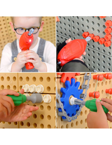 MASTERKIDZ Отдельно стоящая стена STEM + аксессуары: Дюбели, лотки, блоки, инструменты