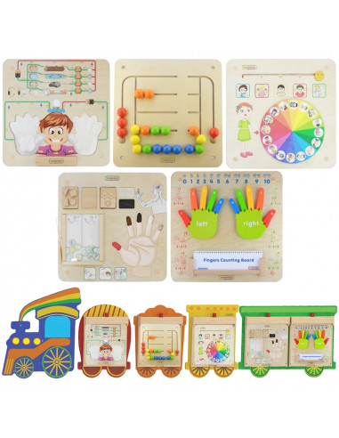 MASTERKIDZ Train Board Set 5 in 1 Sensory Board Motor Learning Senses and Emotions