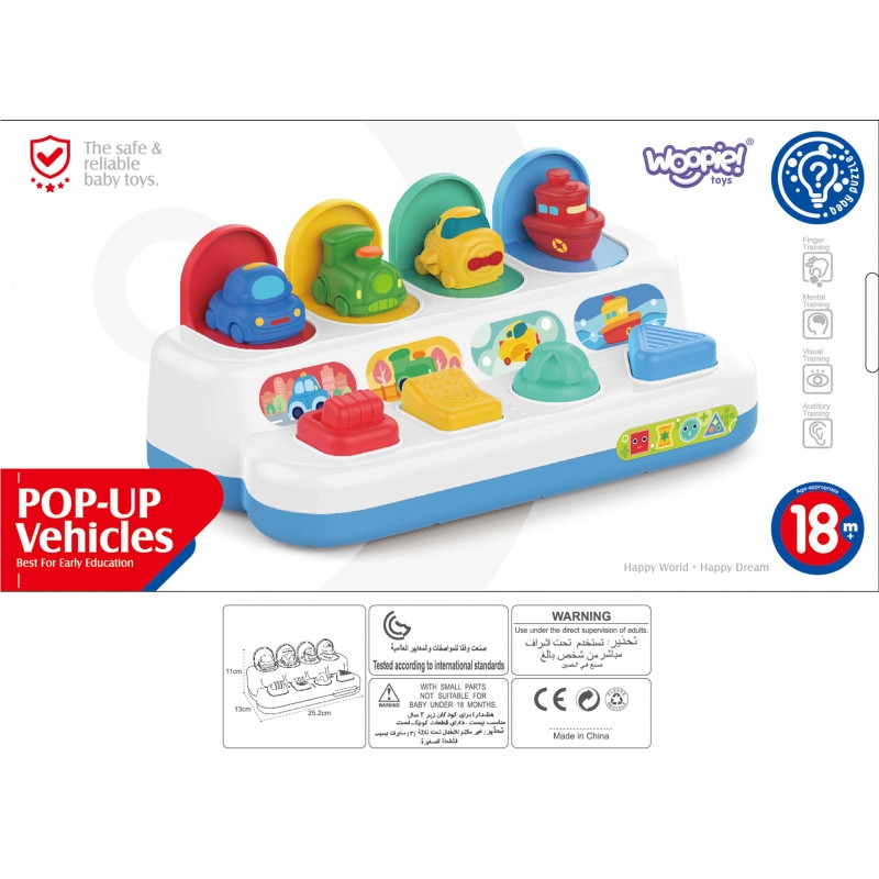 WOOPIE BABY Mokomasis iššokantis žaislas POP-UP transporto priemonės