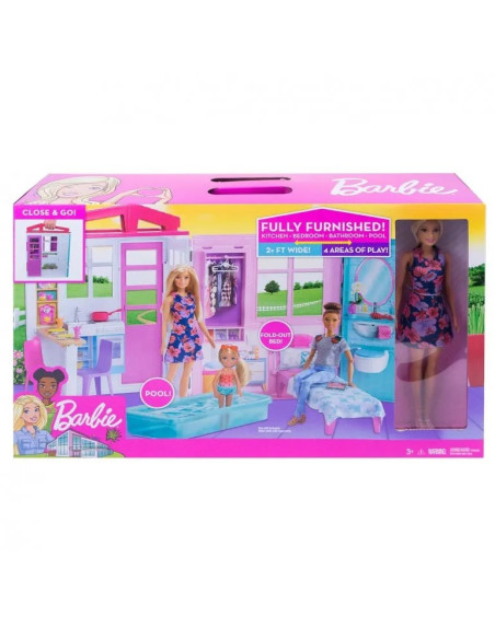Barbie Dollhouse with accessories and doll GWY84