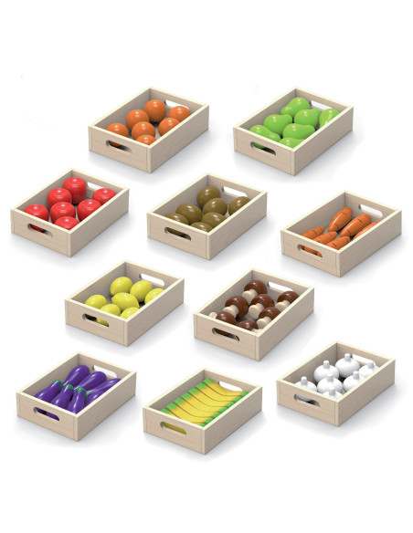 VIGA Wooden Fruits and Vegetables Set of 10 Crates