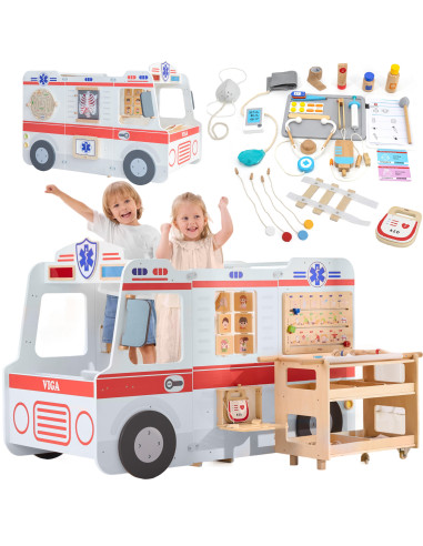 VIGA Large Wooden Ambulance Set Ambulance for Small Rescuers Accessories 25 pcs.