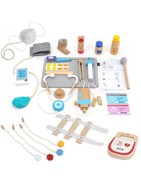 VIGA Large Wooden Ambulance Set Ambulance for Small Rescuers Accessories 25 pcs.