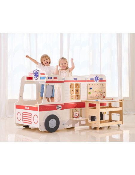 VIGA Large Wooden Ambulance Set Ambulance for Small Rescuers Accessories 25 pcs.
