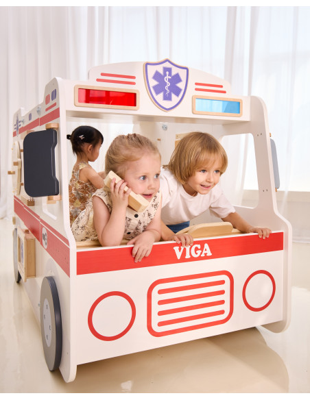 VIGA Large Wooden Ambulance Set Ambulance for Small Rescuers Accessories 25 pcs.