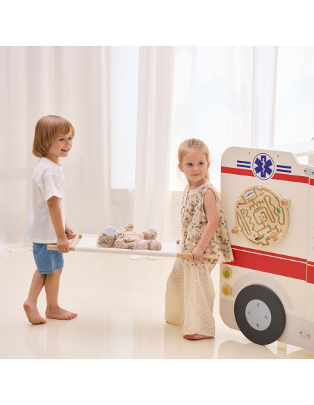 VIGA Large Wooden Ambulance Set Ambulance for Small Rescuers Accessories 25 pcs.