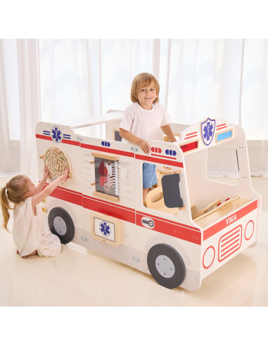 VIGA Large Wooden Ambulance Set Ambulance for Small Rescuers Accessories 25 pcs.