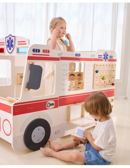 VIGA Large Wooden Ambulance Set Ambulance for Small Rescuers Accessories 25 pcs.