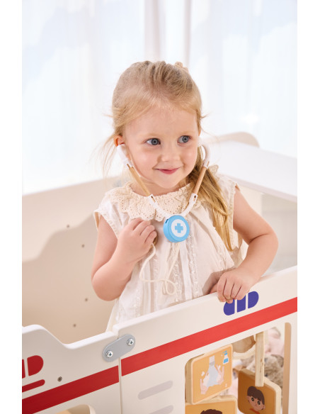 VIGA Large Wooden Ambulance Set Ambulance for Small Rescuers Accessories 25 pcs.