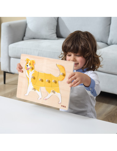 VIGA Medinių dėlionių rinkinys 12 Montessori gyvūnų dėlionių + stovas