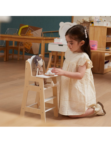 VIGA PolarB White Wooden Feeding Chair for Dolls
