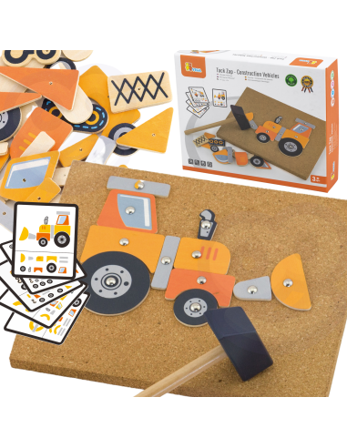 VIGA Medinis vinių prikalimo žaislas Statybinės transporto priemonės 45 dalys Montessori