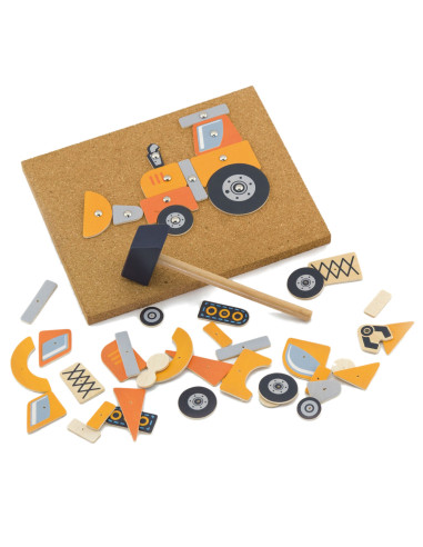 VIGA Medinis vinių prikalimo žaislas Statybinės transporto priemonės 45 dalys Montessori
