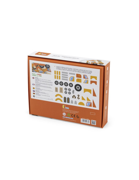 VIGA Medinis vinių prikalimo žaislas Statybinės transporto priemonės 45 dalys Montessori