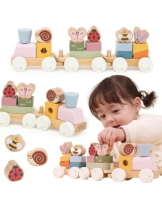 VIGA Wooden Spring Educational Train 18 Pieces