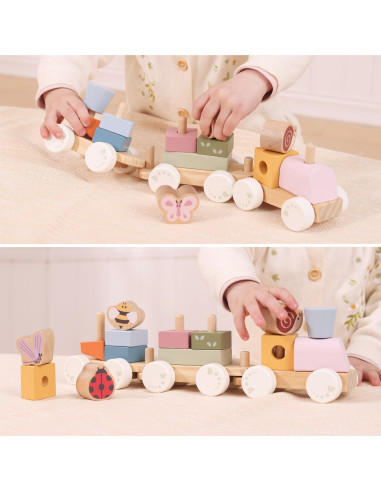VIGA Wooden Spring Educational Train 18 Pieces