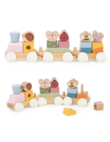 VIGA Wooden Spring Educational Train 18 Pieces