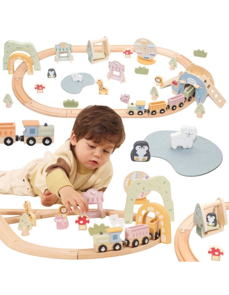 VIGA Wooden Train for Children Track 62 pieces