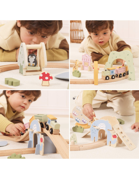 VIGA Wooden Train for Children Track 62 pieces