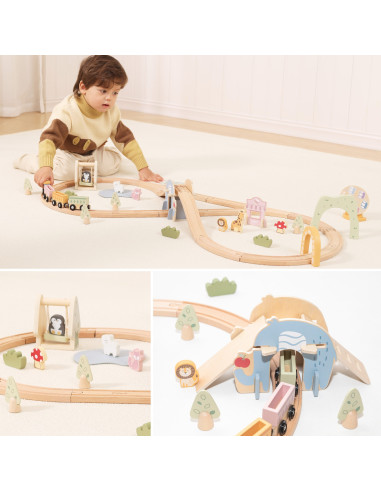 VIGA Wooden Train for Children Track 62 pieces