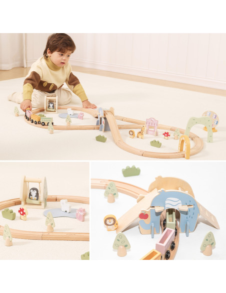 VIGA Wooden Train for Children Track 62 pieces