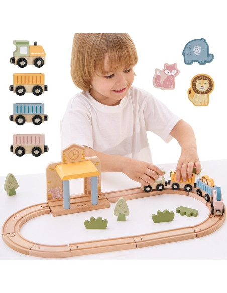 Viga PolarB Wooden Train Set 30 pcs.