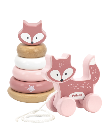 VIGA PolarB Set Fox Wooden Pyramid + Fox for Pulling