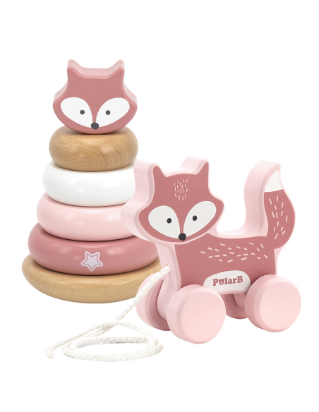 VIGA PolarB Set Fox Wooden Pyramid + Fox for Pulling