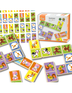 VIGA Educational Wooden Domino Blocks Farm Game 28 Pieces Montessori