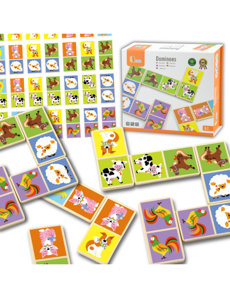 VIGA Educational Wooden Domino Blocks Farm Game 28 Pieces Montessori