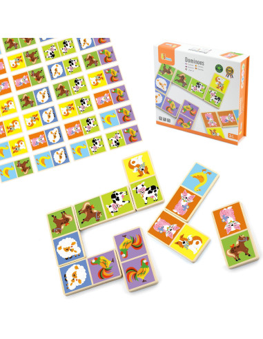 VIGA Educational Wooden Domino Blocks Farm Game 28 Pieces Montessori