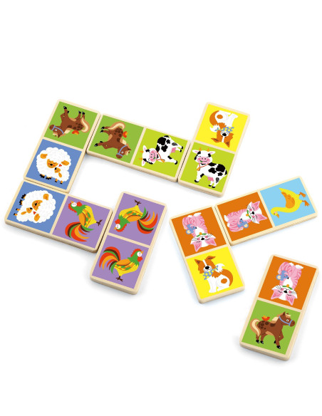 VIGA Educational Wooden Domino Blocks Farm Game 28 Pieces Montessori