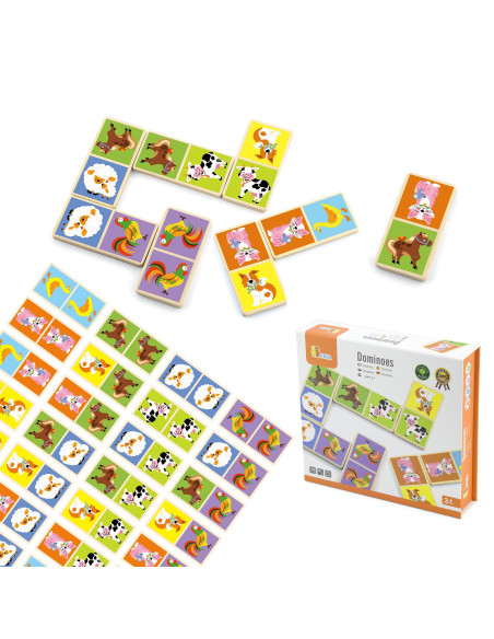 VIGA Educational Wooden Domino Blocks Farm Game 28 Pieces Montessori