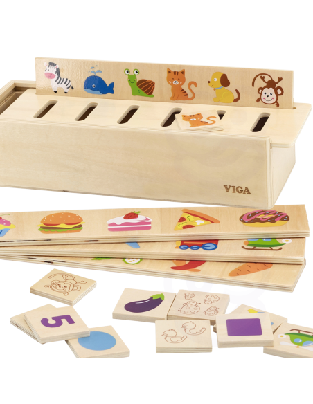 VIGA Medinis edukacinis rūšiavimo žaidimas Gyvūnai Vaisiai Daržovės Montessori