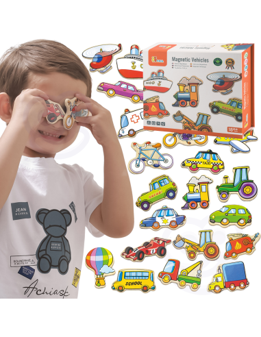 VIGA Wooden Vehicle Magnets Set