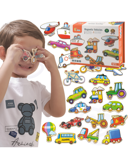 VIGA Wooden Vehicle Magnets Set