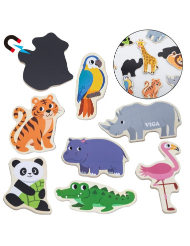 VIGA Wooden Magnets Wild Animals – Colorful Educational Magnets 18M+