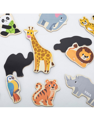 VIGA Wooden Magnets Wild Animals – Colorful Educational Magnets 18M+