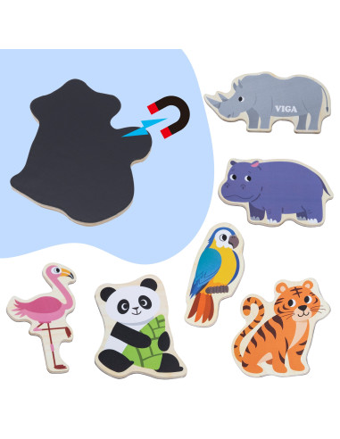 VIGA Wooden Magnets Wild Animals – Colorful Educational Magnets 18M+