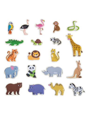 VIGA Wooden Magnets Wild Animals – Colorful Educational Magnets 18M+