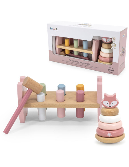 VIGA PolarB Medinė piramidė ir perforatorius su plaktuku Montessori Fox