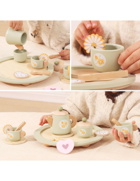 VIGA Wooden Spring Tea Set - 15 pieces