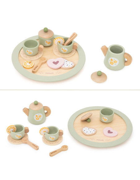 VIGA Wooden Spring Tea Set - 15 pieces