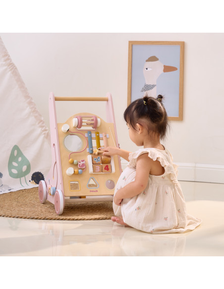 VIGA PolarB Medinė stumiama vaikštynė rožinė edukacinė