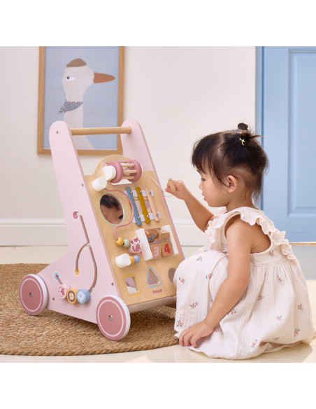 VIGA PolarB Medinė stumiama vaikštynė rožinė edukacinė