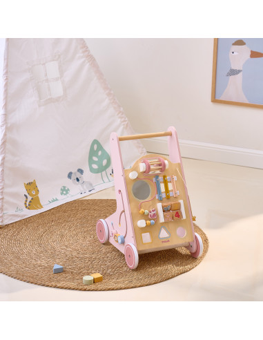 VIGA PolarB Medinė stumiama vaikštynė rožinė edukacinė